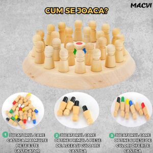 Macvi® Logikai játék, Macvi® Fából készült sakk-készlet, 26 darab, 16 cm, 3 éves kor felett