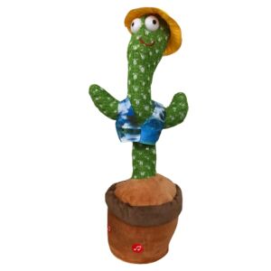 Interaktív Macvi® táncoló kaktusz sárga kalappal, énekel, táncol és ismétli a mondatokat, 20 dal, fények, zöld, 32 cm, 32 cm
