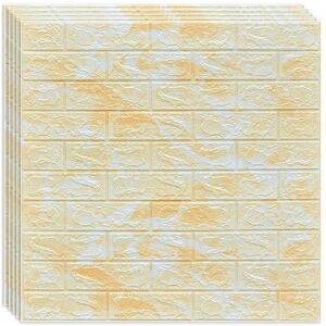 30 darabos készlet Öntapadós 3D tapéta, kívülről puha hab, modern design, bármilyen térbe illeszkedik, vízálló, méret 70x77, Macvi®, Model Caramida Piatra Galbena