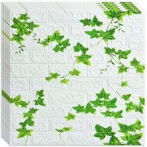 10 darabos készlet öntapadós 3D tapéta, kívülről puha hab, modern design, bármilyen térbe illeszkedik, vízálló, méret 70x77, Macvi®, Ivy Brick mintázat Fehér zöld