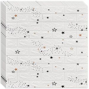 10 darabos készlet öntapadós 3D tapéta, kívülről puha hab, modern design, bármilyen térbe illeszkedik, vízálló, méret 70x77, Macvi®, fehér csillagok tégla minta