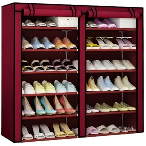 Macvi® cipősszekrény, dupla textil cipősszekrény, 6 szintes, 120 x 30 x 118 cm, piros