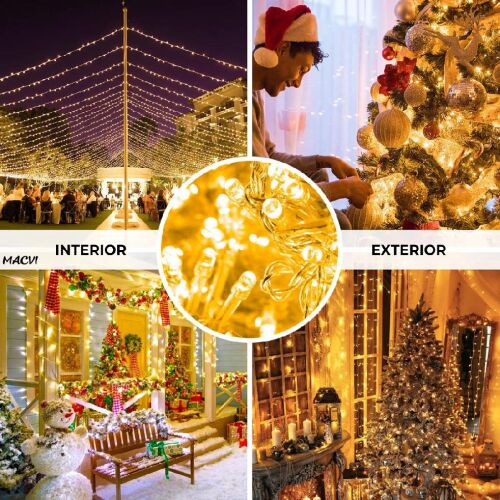 Kollázs a Macvi LED karácsonyi fényekről, beltéri és kültéri dekorációhoz használva