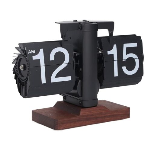 Macvi® automata flip óra az irodába, nagy számok, elegáns design, ideális a nappaliba, elemmel működik, fa állványon.