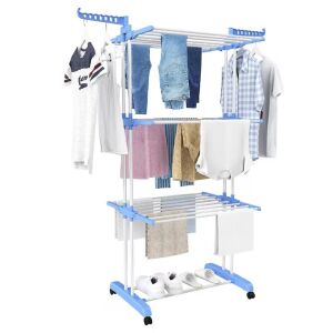 Macvi® függőleges ruhaszárító, 3 szárítási szint, mobil és összecsukható, akasztóval, kék színű 129641565 - Macvi