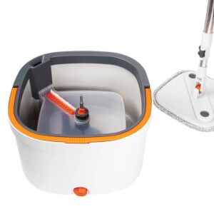 Macvi® forgó felmosórongy vödörrel, 2 mikroszálas felmosórongy, öntisztító funkció, 360°-os forgás, automatikus csavarás, világosszürke színű