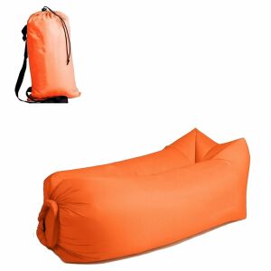 Lazybag Macvi® Lazybag Macvi® felfújható napozóágy matrac, tartós anyag, pumpamentes felfújás, strandra/piknikre/kempingezésre, tároló hátizsákkal, 190 x 70 cm, narancssárga színű.
