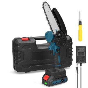 Macvi® 6 hüvelykes elektromos láncfűrész, 21 V, egykezes működtetés, 1 akkumulátorral - könnyen kezelhető és tökéletes a könnyű és közepes vágási munkákhoz. Ergonomikus kialakításának köszönhetően ez a fűrész