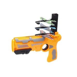 Macvi® kilövőpisztoly 4 repülővel, interaktív játék gyerekeknek, egyszerű és biztonságos kivitelezés, sárga színű