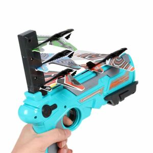 Macvi® 4 repülőgép kilövő pisztoly, interaktív játék gyerekeknek, egyszerű és biztonságos kivitelezés, kék színű