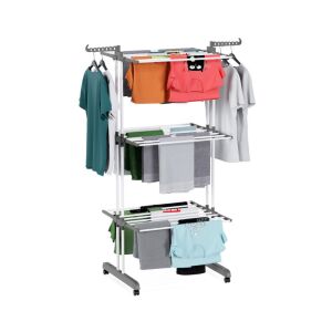 Macvi® függőleges ruhaszárító, 3 szárítási szint, mozgatható és összecsukható, akasztóval, szürke színben 129641922 - Macvi