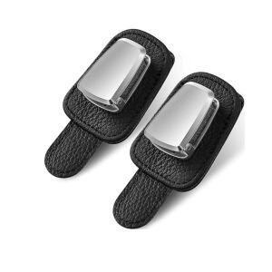 Autós szemüvegtartó Macvi®, napellenzőtartó klipsz, bőr és alumínium, 5x10 cm, fekete