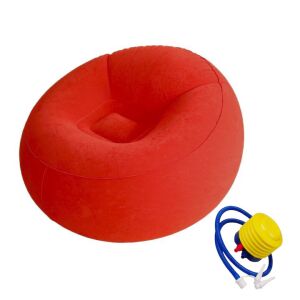 Felfújható karosszék Macvi® Lazy Bag, pumpával, 110x110x85 cm, maximális kényelem, hordozható, beltéri és kültéri használatra, piros színű