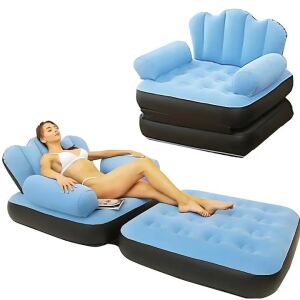 Macvi® XL 2 in 1 hordozható 2 az 1-ben felfújható karosszék beltériára, kültérre, kempingbe vagy strandra, ergonomikus kialakítás, 100x88x90 cm, kék színű