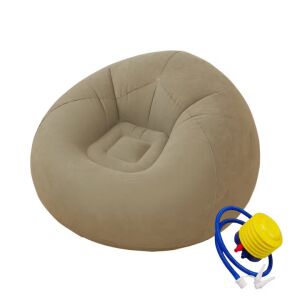 Felfújható karosszék Macvi® Lazy Bag, pumpával, 110x110x85 cm, maximális kényelem, hordozható, beltéri és kültéri használatra, szürke színben