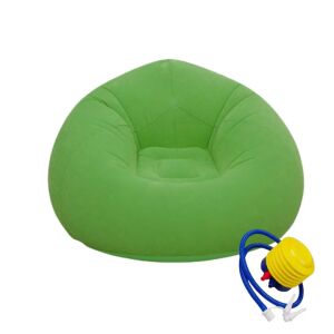 Felfújható karosszék Macvi® Lazy Bag, pumpával, 110x110x85 cm, maximális kényelem, hordozható, beltéri és kültéri használatra, zöld színben.