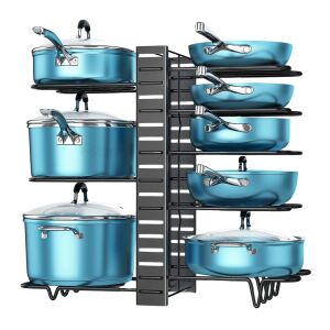 Macvi állítható edény- és serpenyőtartó állvány, akár 9 darab tárolására - Macvi