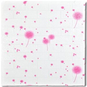 Macvi 3D öntapadós tapéta rózsaszín pitypang tégla mintával - Tapéta