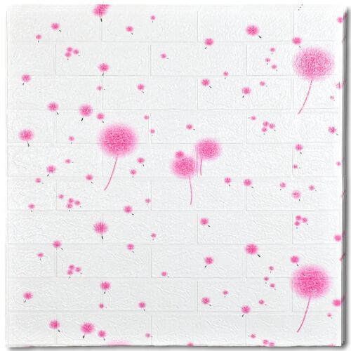 20 darabos készlet öntapadós 3D tapéta 3D, kívülről puha hab, modern design, bármilyen térbe alkalmas, vízálló, méret 70x77, Macvi®, tégla minta rózsaszínű pitypang rózsaszínű