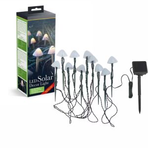 10 darabos Macvi® napkollektoros kerti világítás készlet, LED, meleg fehér, 5m, vízálló, gombás kivitelben