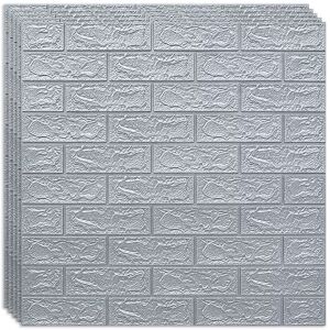 10 darabos készlet öntapadós 3D tapéta 3D, kívülről puha hab, modern design, bármilyen térbe illeszkedik, vízálló, méret 70x77, Macvi®, Tégla minta Ezüst