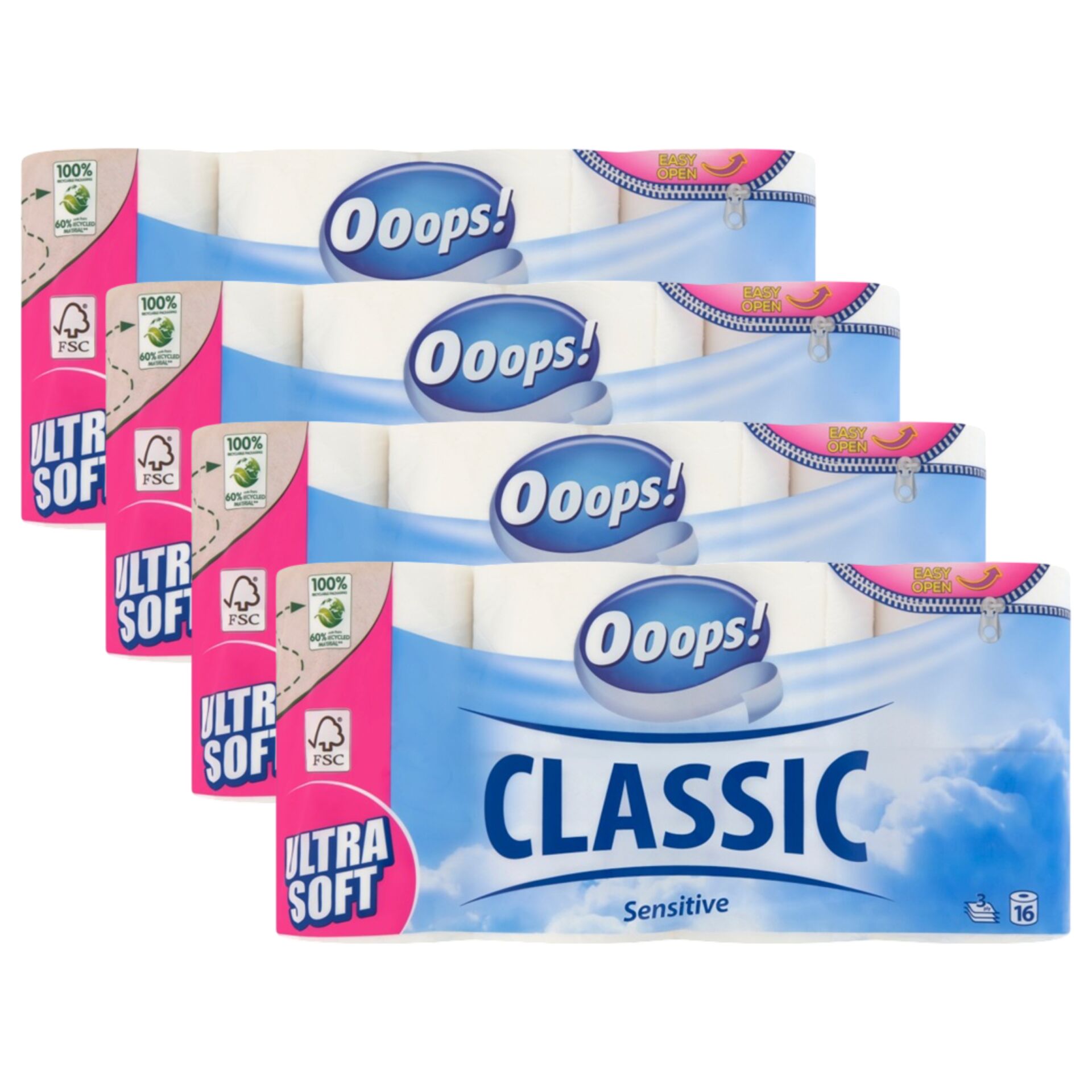 E-shop Ooops! Toaletný papier Classic Sensitive 3 Ply 4x16 roliek