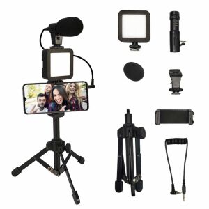 Smartphone-Vlogging-Kit mit Stativ, Mikrofon, LED-Licht, Bluetooth-Fernbedienung, Telefonhalter, kompatibel mit YouTube, TikTok und mehr - Tripods