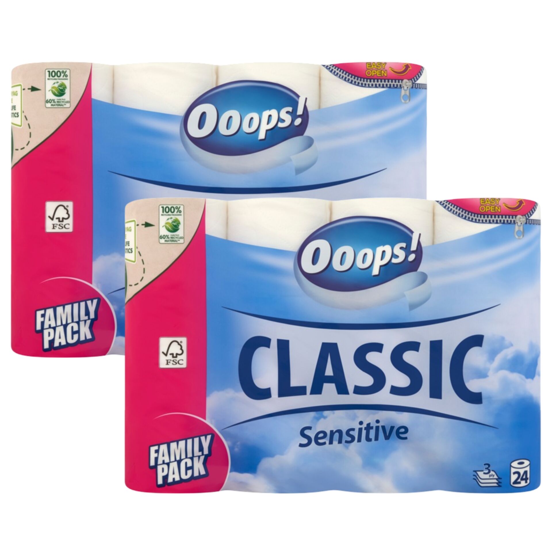 E-shop Ooops! Toaletný papier Classic Sensitive 3 Ply 2x24 roliek