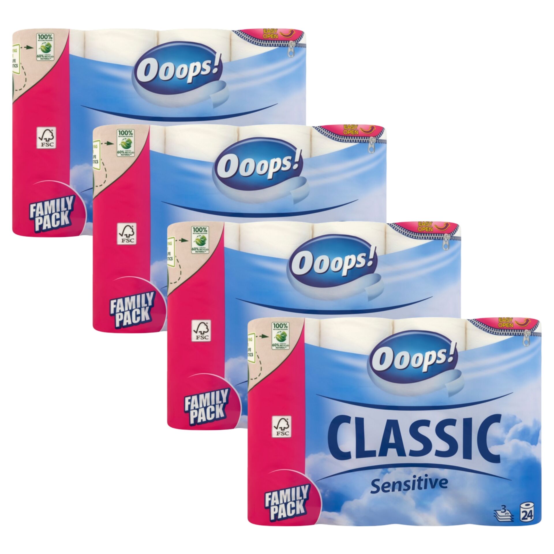E-shop Ooops! Toaletný papier Classic Sensitive 3 Ply 4x24 roliek