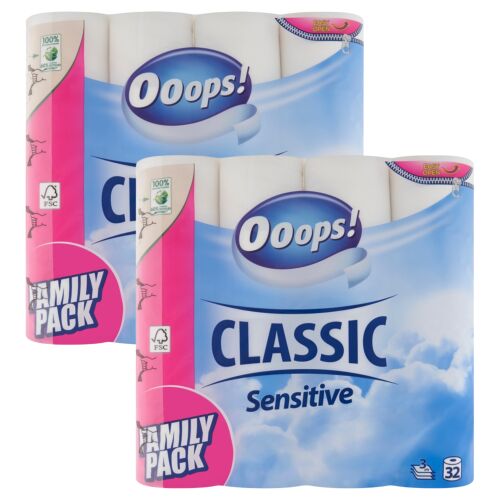 Ooops! Classic Sensitive 3-ply Toilet Paper, 2 x 32 rolls, family pack