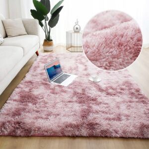 Rosa Shaggy Rabbit Teppich 220x160 cm mit Laptop und Textur-Nahaufnahme - Wandpaneele & Wandaufkleber, Teppiche und Tischdecken