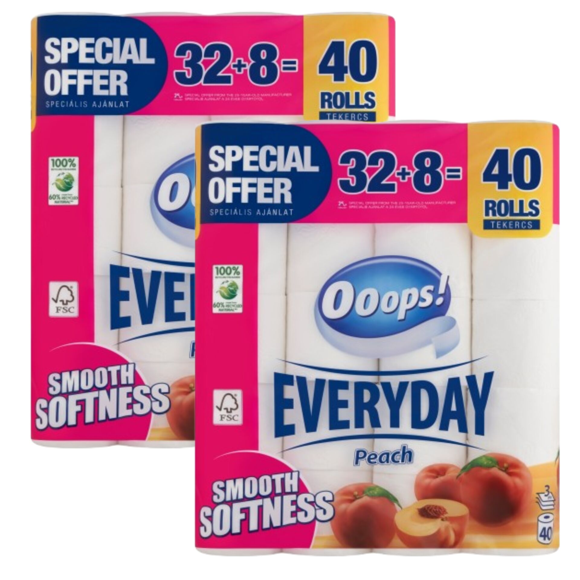 E-shop Ooops! Toaletný papier Everyday Peach 3 Ply 2x40 roliek