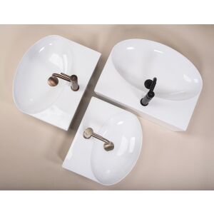 Umywalka REA REA Kim 46 do montażu na ścianie, biała ceramika, nowoczesny design - Umywalka