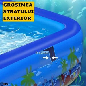 SIKS felfújható kültéri/kerti medence felnőtteknek vagy gyerekeknek, felfújható puha padlóval, 260 x 165 x 54 cm, 3 felfújható úszógumi, téglalap alakú, gyors telepítés, vinil, 3 év felett, J 136257866 - SIKS