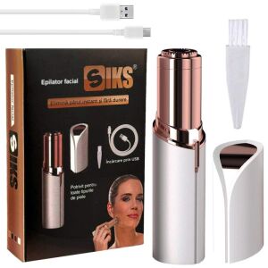 SIKS Hipoallergén arc epilátor nőknek, fájdalommentes szőrtelenítés LED világítással, USB kábellel és tisztító kefével - SIKS