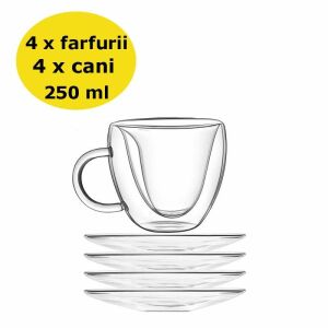 SIKS Dupla falú üveg bögre és csészealj szett, 250ml - SIKS