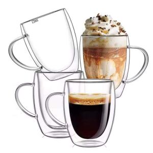 SIKS 4 darabos dupla falú üveg bögre szett kávéhoz, teához, lattéhoz és cappuccinóhoz - SIKS