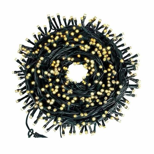 SIKS Lineáris LED Fényfüzér, 200 LED-del, 15 m hosszú, sötétzöld vezeték, meleg fehér