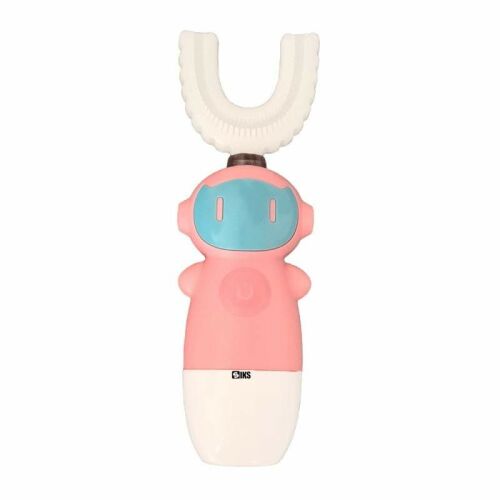 SIKS rózsaszín elektromos fogkefe gyerekeknek 3-12 éves korig, U-alakú szilikon kefefej