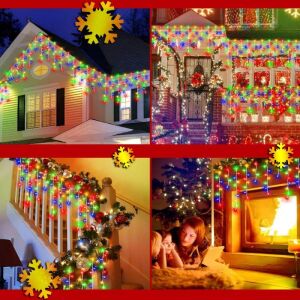 SIKS karácsonyi jégcsap fényfüzér, 25 méter, 500 LED, házba, kertbe, beltéri és kültéri használatra, kollázs - SIKS