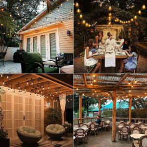 Kollázs a SIKS fényfüzérről kültéri környezetben: terasz, kert és fedélzet - SIKS