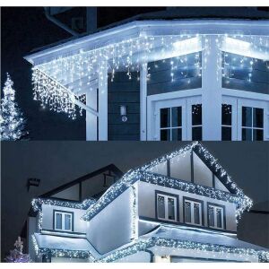 SIKS karácsonyi jégcsap fényfüzér, 12m vízesés girland, fehér vezeték, hideg fehér LED-ek, kültéri karácsonyi dekoráció - SIKS