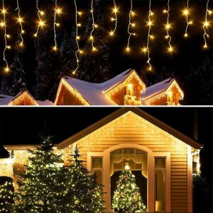 SIKS karácsonyi jégcsap fényfüzér házak külső díszítésére, kollázs - Fényfüzér