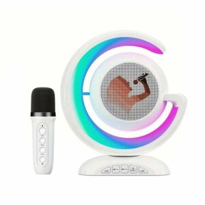 SIKS Karaoke Mikrofon és Hangszóró Szett RGB LED Fényekkel, Fehér - SIKS