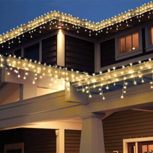 SIKS Meleg fehér jégcsap karácsonyi fények a tetőn. - Fényfüzér