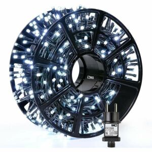 SIKS 100m Karácsonyi fényfüzér, Hideg Fehér LED, Fekete vezeték, Beltéri/Kültéri - SIKS