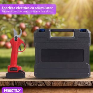 Електрически ножици Nextly с батерия и куфар за пренасяне, червени - Градински ножици