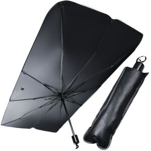 SDEPOT® fekete autós napellenző, esernyő stílusú, UV védelemmel, összecsukható, könnyen használható és tárolható - Szélvédő takaró