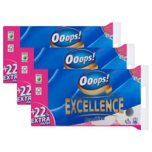 Ooops! Excellence Sensitive Hârtie igienică cu 3 straturi, 3 pachete a câte 16 role - Ooops!