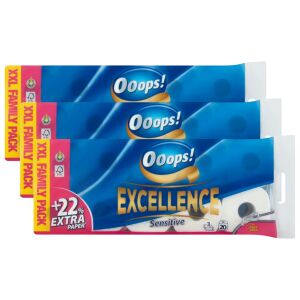 Ooops! Excellence Sensitive 3-warstwowy Papier toaletowy, 3x20 rolek, XXL Family Pack - Ooops!